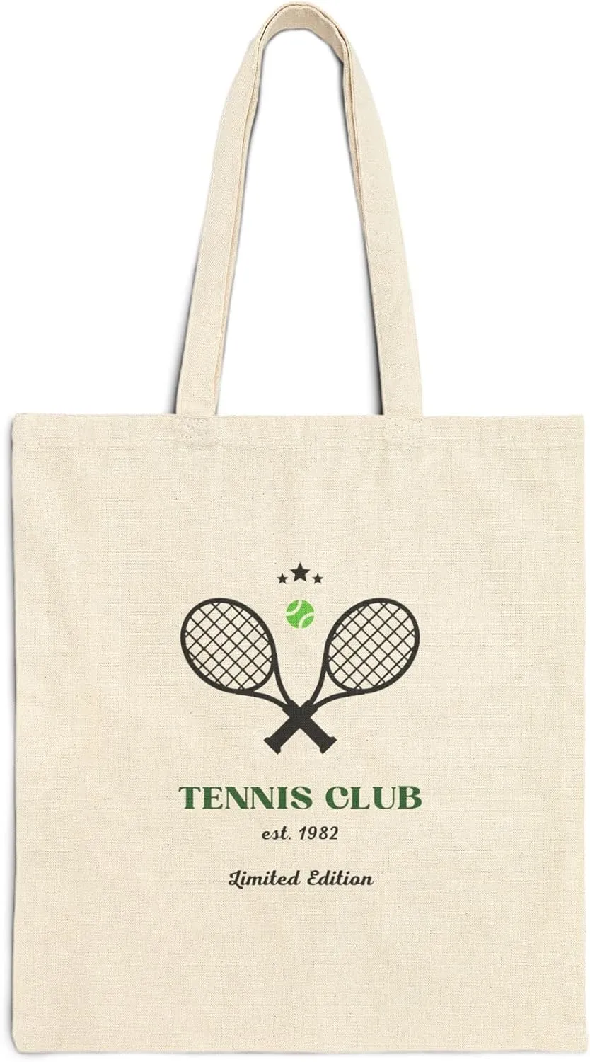 Yoon's PICK Canvas Tote Bag, Eco-Friendly Shoulder Bag with Tennis Club Design for Work, Gym, Travel, Grocery, Shopping, and Daily Use