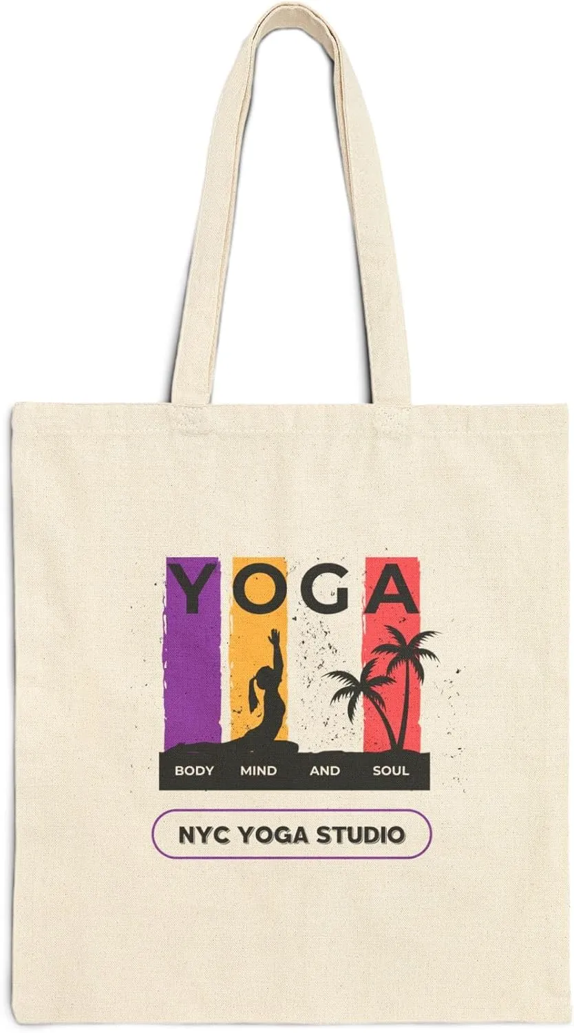 Yoon's PICK Canvas Tote Bag, Eco-Friendly Shoulder Bag with Yoga Studio Design for Work, Gym, Travel, Grocery, Shopping, and Daily Use