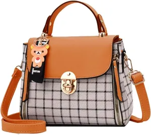 ZiMing Small Crossbody Bags for Women Flap Satchel Purse Faux Leather Plaid Shoulder Bag Top Handle Handbag Mini Sweet Totes